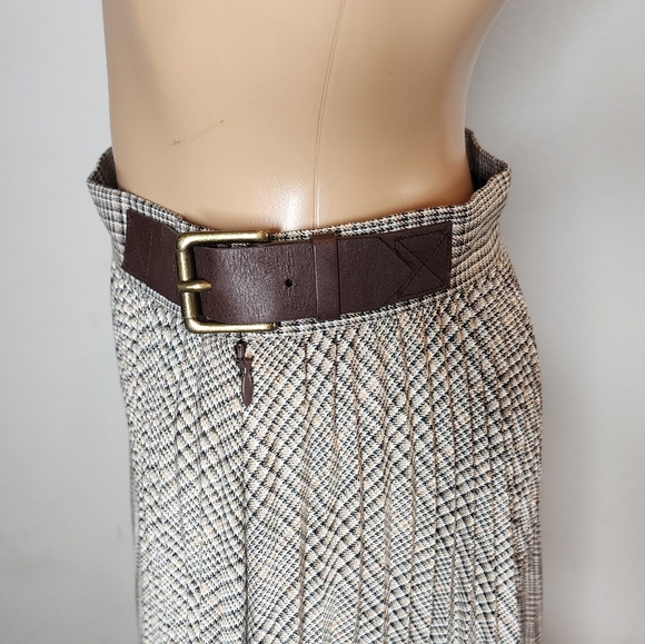 Banana Republic Metallic Plaid Pleated Midi Maxi Skirt Black Bronze White Size 0 - Picture 4 of 17